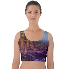 City Lights Skyline Buildings Velvet Crop Top by Wegoenart