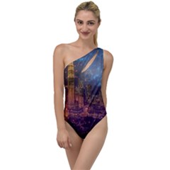 City Lights Skyline Buildings To One Side Swimsuit by Wegoenart