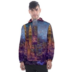 City Lights Skyline Buildings Men s Front Pocket Pullover Windbreaker