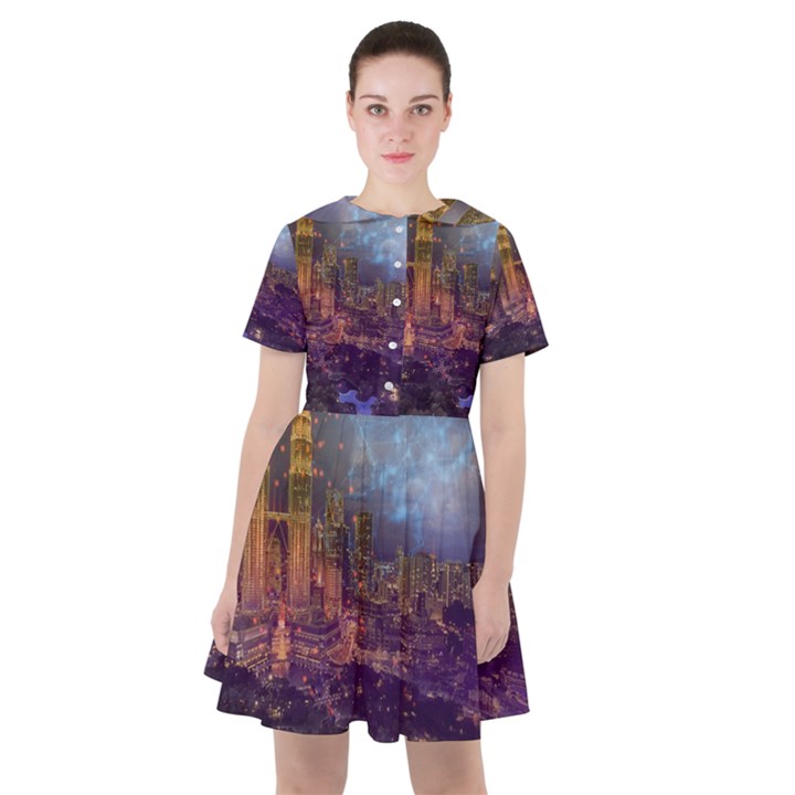 City Lights Skyline Buildings Sailor Dress