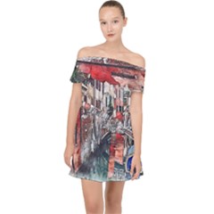 Venice Water Laguna Italy Off Shoulder Chiffon Dress by Wegoenart