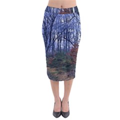 Forest Beeches Way Winter Snow Midi Pencil Skirt by Wegoenart