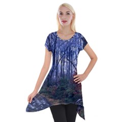 Forest Beeches Way Winter Snow Short Sleeve Side Drop Tunic by Wegoenart