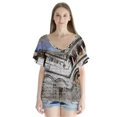 Building Architecture Columns V-neck Flutter Sleeve Top by Wegoenart