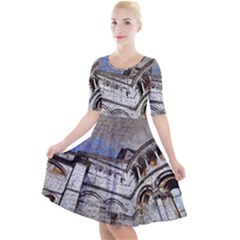 Building Architecture Columns Quarter Sleeve A-line Dress by Wegoenart