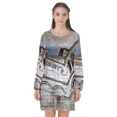 Building Architecture Columns Long Sleeve Chiffon Shift Dress  by Wegoenart