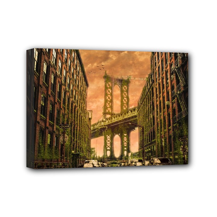 Architecture Buildings City Bridge Mini Canvas 7  x 5  (Stretched)