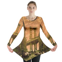 Architecture Buildings City Bridge Long Sleeve Tunic  by Wegoenart