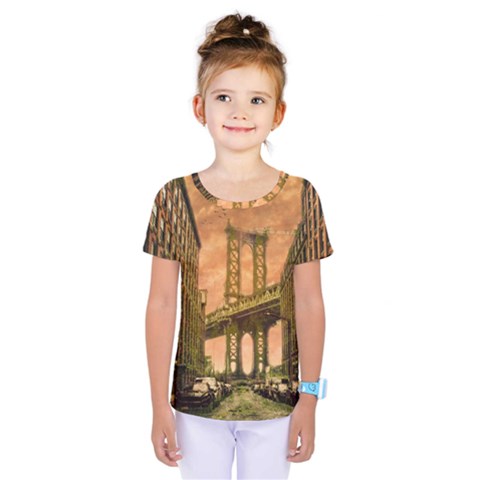 Architecture Buildings City Bridge Kids  One Piece Tee by Wegoenart