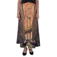 Architecture Buildings City Bridge Flared Maxi Skirt by Wegoenart