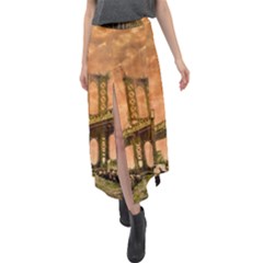 Architecture Buildings City Bridge Velour Split Maxi Skirt by Wegoenart