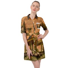 Architecture Buildings City Bridge Belted Shirt Dress