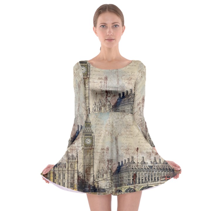 London Westminster Bridge Building Long Sleeve Skater Dress