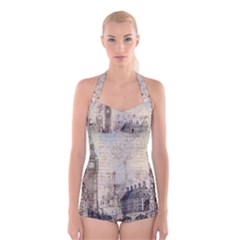 London Westminster Bridge Building Boyleg Halter Swimsuit 