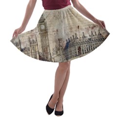 London Westminster Bridge Building A-line Skater Skirt by Wegoenart