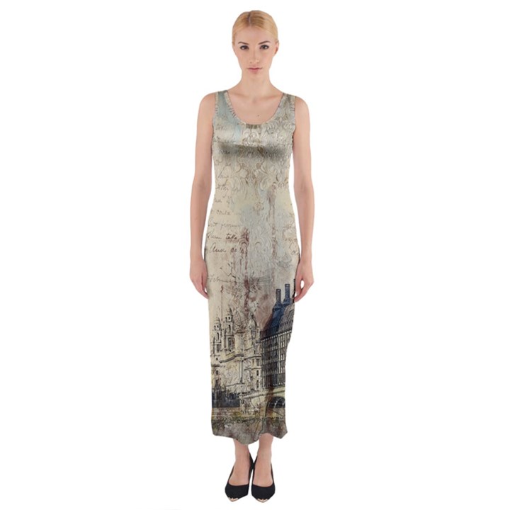 London Westminster Bridge Building Fitted Maxi Dress