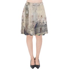 London Westminster Bridge Building Velvet High Waist Skirt