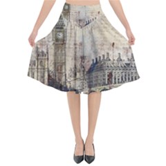 London Westminster Bridge Building Flared Midi Skirt by Wegoenart