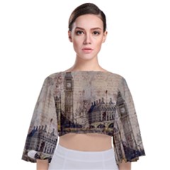 London Westminster Bridge Building Tie Back Butterfly Sleeve Chiffon Top