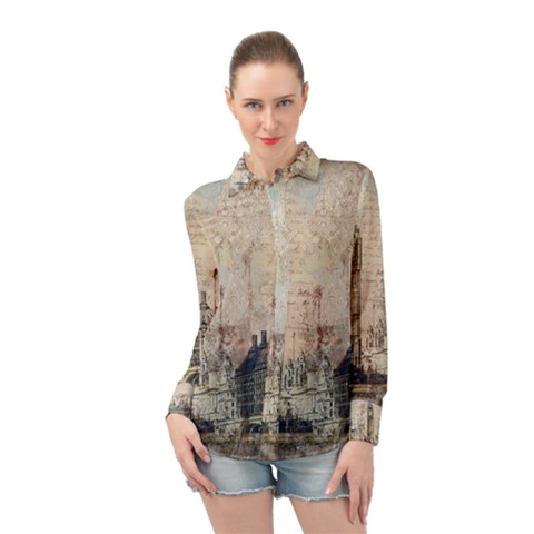 London Westminster Bridge Building Long Sleeve Chiffon Shirt by Wegoenart