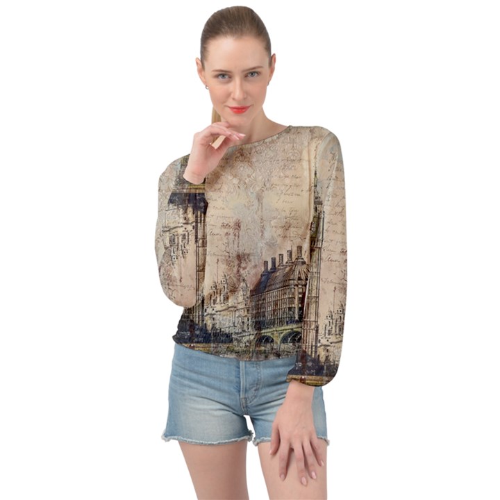 London Westminster Bridge Building Banded Bottom Chiffon Top