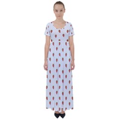 Cartoon Style Strawberry Pattern High Waist Short Sleeve Maxi Dress