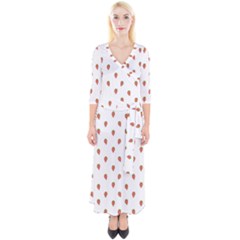 Cartoon Style Strawberry Pattern Quarter Sleeve Wrap Maxi Dress