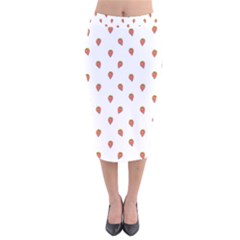 Cartoon Style Strawberry Pattern Velvet Midi Pencil Skirt