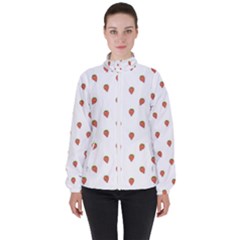 Cartoon Style Strawberry Pattern Women s High Neck Windbreaker