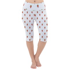 Cartoon Style Strawberry Pattern Lightweight Velour Cropped Yoga Leggings