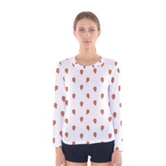 Cartoon Style Strawberry Pattern Women s Long Sleeve Tee