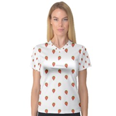 Cartoon Style Strawberry Pattern V-neck Sport Mesh Tee