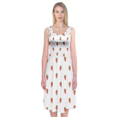 Cartoon Style Strawberry Pattern Midi Sleeveless Dress by dflcprintsclothing