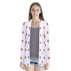 Cartoon Style Strawberry Pattern Drape Collar Cardigan