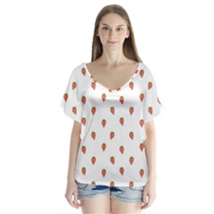 Cartoon Style Strawberry Pattern V-neck Flutter Sleeve Top by dflcprintsclothing