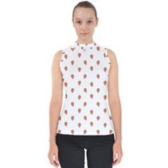 Cartoon Style Strawberry Pattern Mock Neck Shell Top by dflcprintsclothing