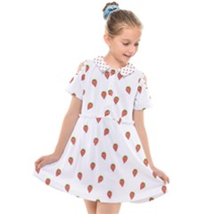 Cartoon Style Strawberry Pattern Kids  Short Sleeve Shirt Dress