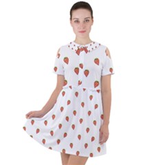 Cartoon Style Strawberry Pattern Short Sleeve Shoulder Cut Out Dress  by dflcprintsclothing