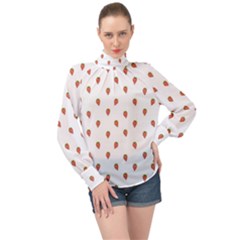 Cartoon Style Strawberry Pattern High Neck Long Sleeve Chiffon Top by dflcprintsclothing