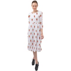 Cartoon Style Strawberry Pattern Ruffle End Midi Chiffon Dress