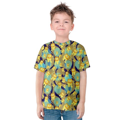 Cute Lions Pattern Kids  Cotton Tee by bloomingvinedesign