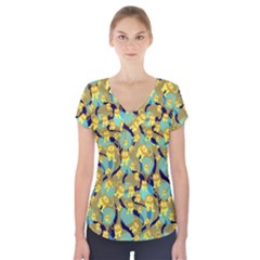 Cute Lions Pattern Short Sleeve Front Detail Top by bloomingvinedesign