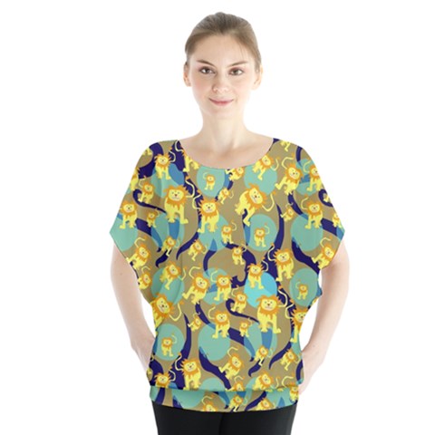 Cute Lions Pattern Batwing Chiffon Blouse by bloomingvinedesign