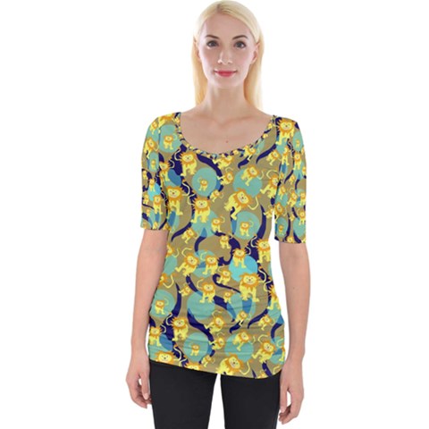 Cute Lions Pattern Wide Neckline Tee by bloomingvinedesign