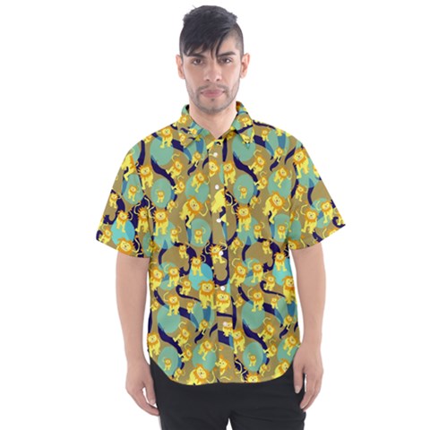 Cute Lions Pattern Men s Short Sleeve Shirt by bloomingvinedesign