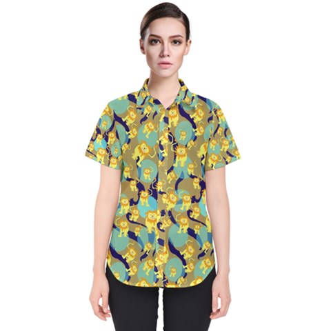 Cute Lions Pattern Women s Short Sleeve Shirt by bloomingvinedesign