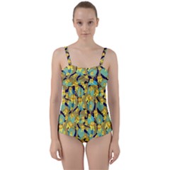 Cute Lions Pattern Twist Front Tankini Set by bloomingvinedesign