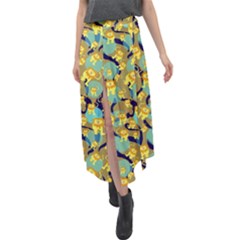 Cute Lions Pattern Velour Split Maxi Skirt by bloomingvinedesign