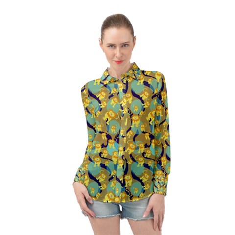 Cute Lions Pattern Long Sleeve Chiffon Shirt by bloomingvinedesign