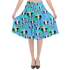 Cute Panda Bears Pattern Flared Midi Skirt by bloomingvinedesign